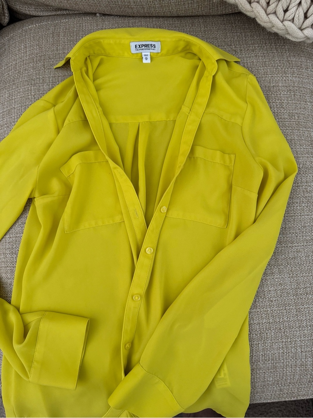 Express Lime Green Button-Down Blouse xs